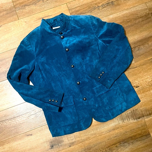 CHARTER CLUB WOMANS TEAL LEATHER JACKET - Picture 1 of 9